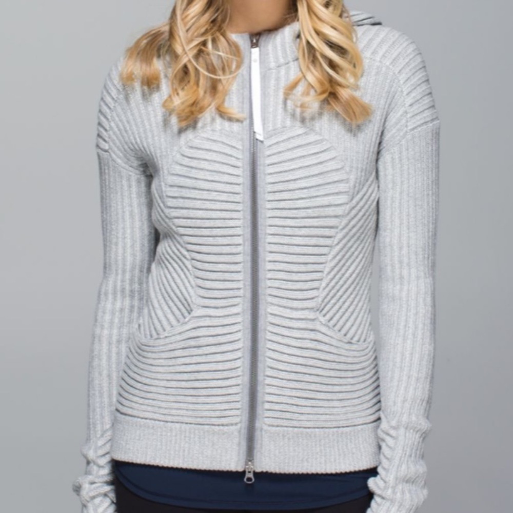 LULULEMON EMBRACE *KNIT ZIP UP CARDIGAN, Sz 4, grey